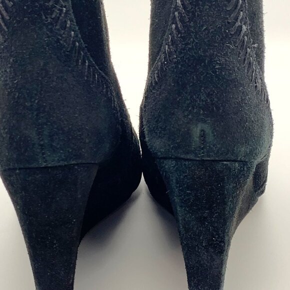 Rebecca Minkoff Bianca Black Suede Wedge Booties Distressed Tonal Stitched 6 M - Picture 9 of 12